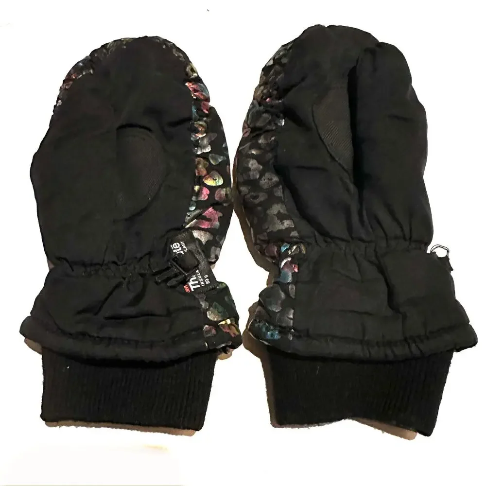 Thinsulate Black and Rainbow Metallic Animal Print Snow Mitten Girls Size 7